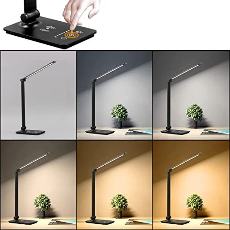 NARA - Zwarte Bureaulamp LED met Draadloos Opladen en Aanraakbediening - 5 Lichtmodi en Ruimtebesparend Ontwerp 1