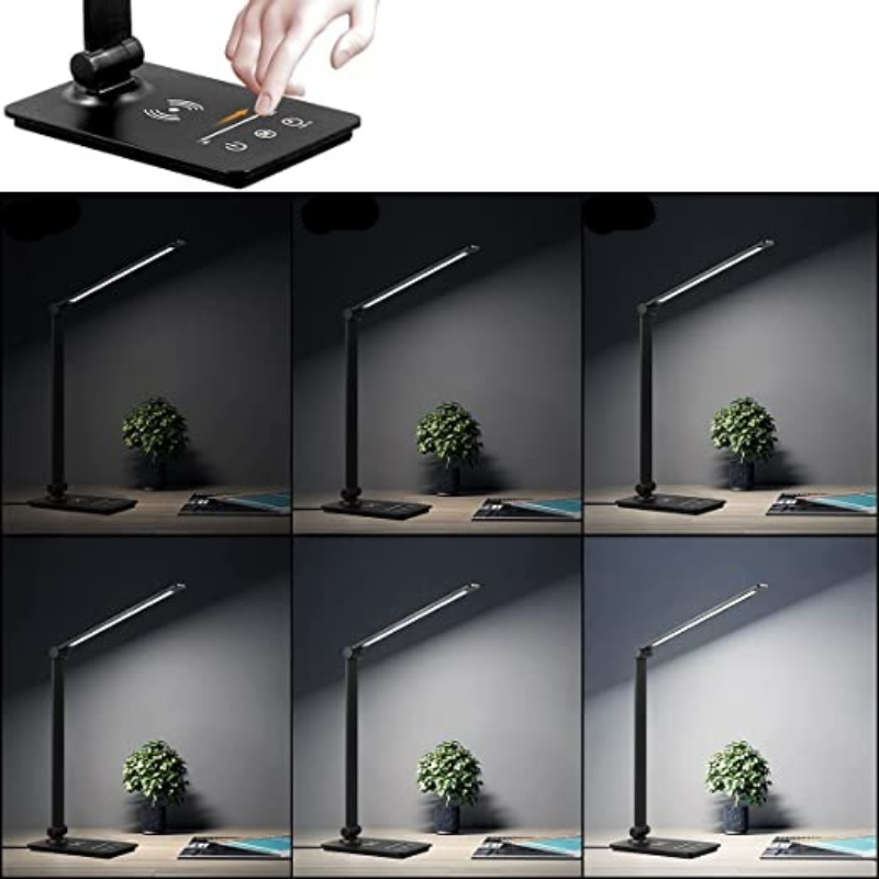 NARA - Zwarte Bureaulamp LED met Draadloos Opladen en Aanraakbediening - 5 Lichtmodi en Ruimtebesparend Ontwerp 2