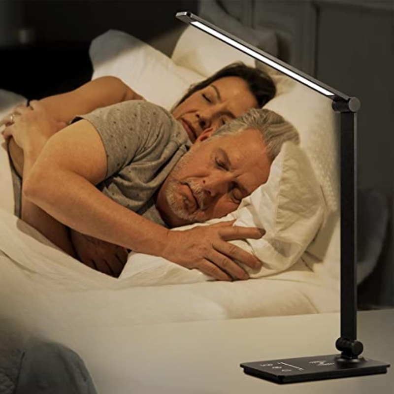 NARA - Zwarte Bureaulamp LED met Draadloos Opladen en Aanraakbediening - 5 Lichtmodi en Ruimtebesparend Ontwerp 3