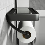 NARA - Zwarte Inbouw WC Rolhouder met Plank van Roestvrij Staal - Eenvoudige Installatie zonder Boren 1
