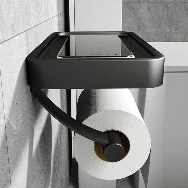 NARA - Zwarte Inbouw WC Rolhouder met Plank van Roestvrij Staal - Eenvoudige Installatie zonder Boren 1