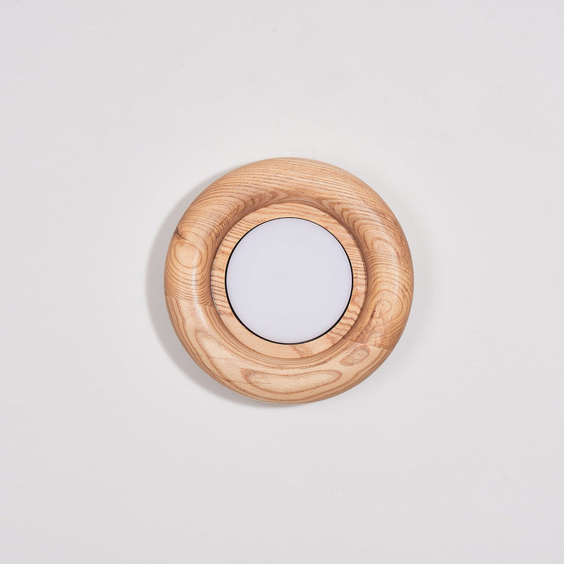 Orbitus Wandlamp – Ronde rust in hout en licht