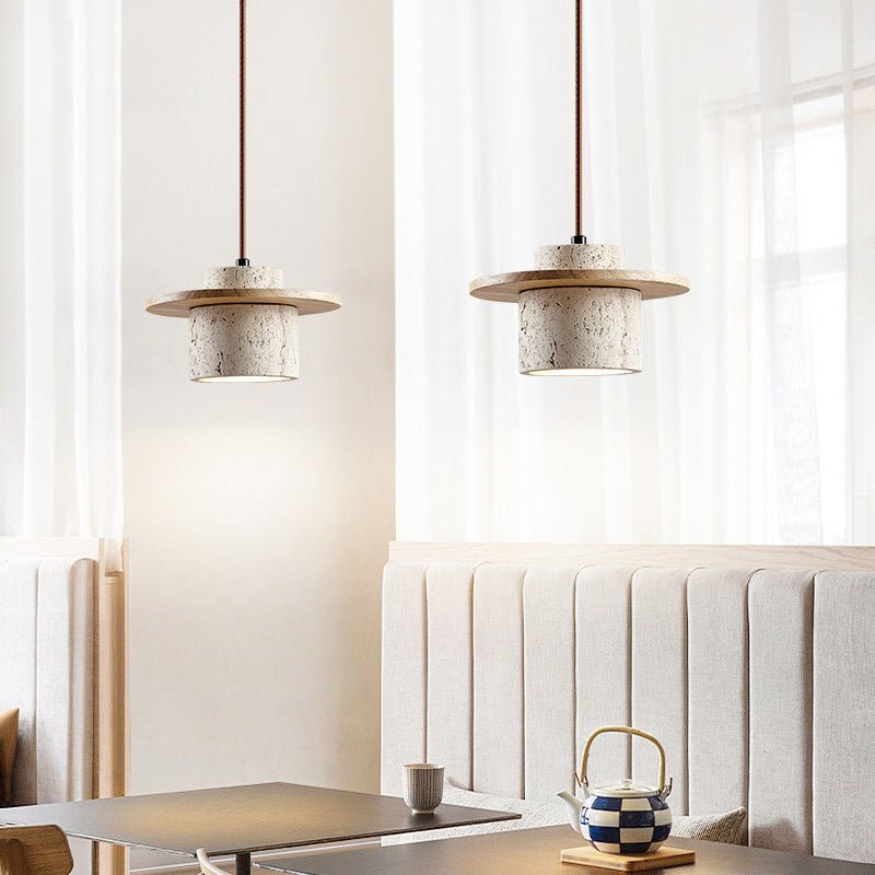 Travertin – Hanglamp van natuursteen & hout