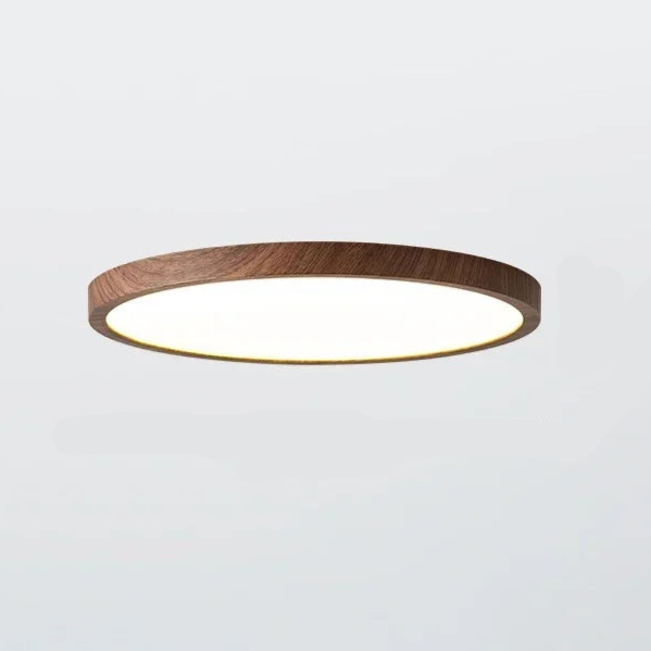 Ultradunne plafondlamp met warme houtlook