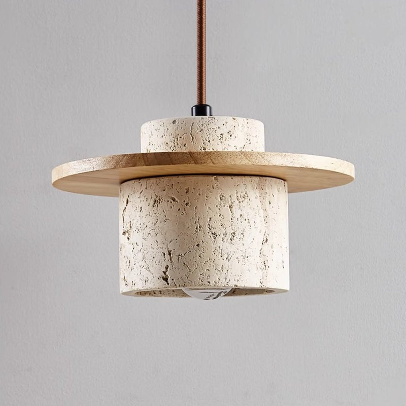 Travertin – Hanglamp van natuursteen & hout