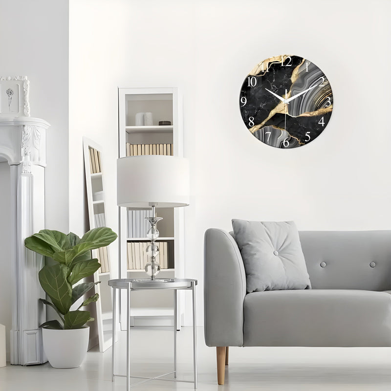 CrownQuartz Wandklok – Marmeren Rust, Modern Ritme