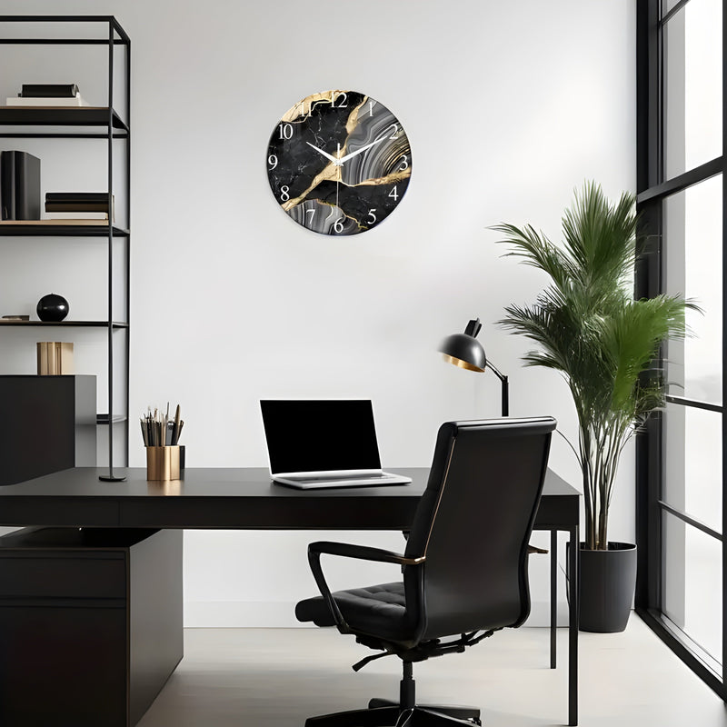 CrownQuartz Wandklok – Marmeren Rust, Modern Ritme
