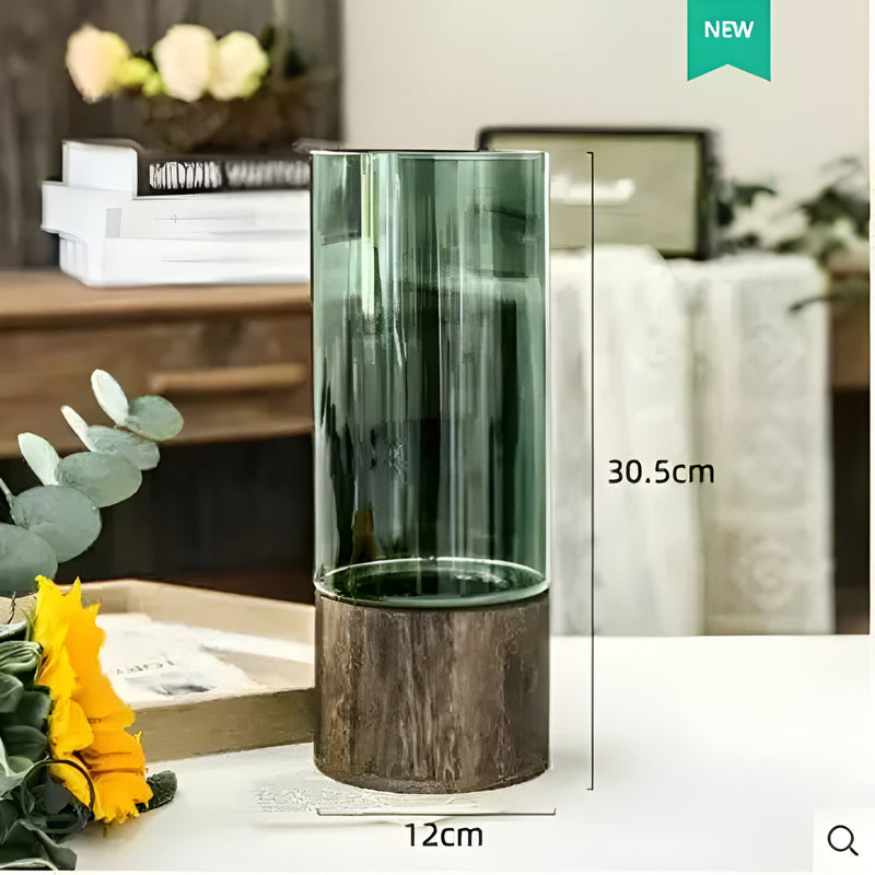 TranquilBloom – Glazen Tafelvaas op Houten Voet