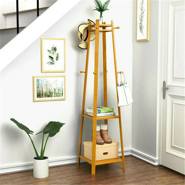 RusticWard Rack – Bamboe Kledingrek met Haken en Schoenplanken