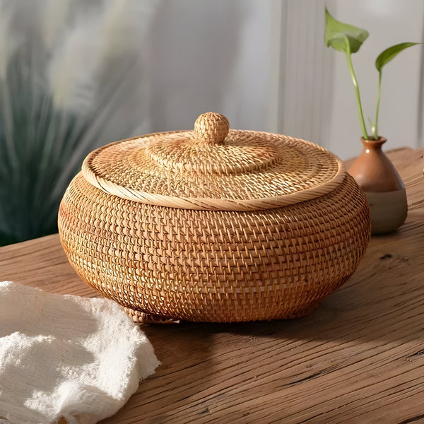 RusticBreeze – Handgemaakte Rattan Opbergbox met Deksel