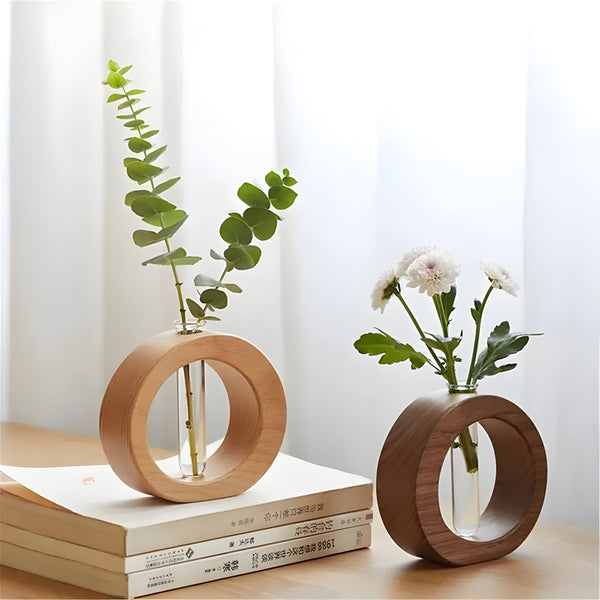 VerdantWood – Handgemaakte Tafelvaas van Walnoothout &amp; Glas