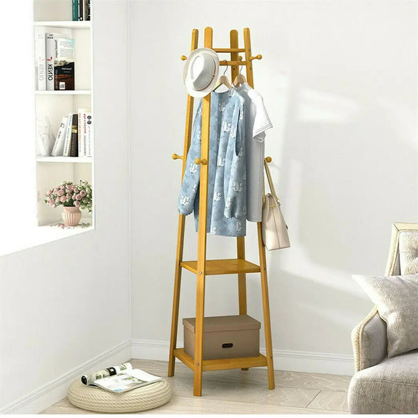 RusticWard Rack – Bamboe Kledingrek met Haken en Schoenplanken