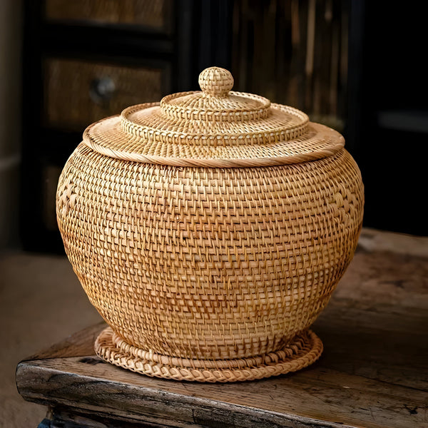 RusticBreeze – Handgemaakte Rattan Opbergbox met Deksel