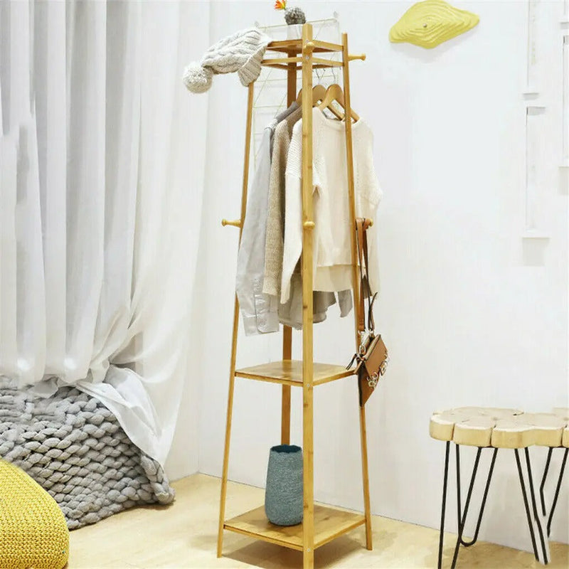 RusticWard Rack – Bamboe Kledingrek met Haken en Schoenplanken
