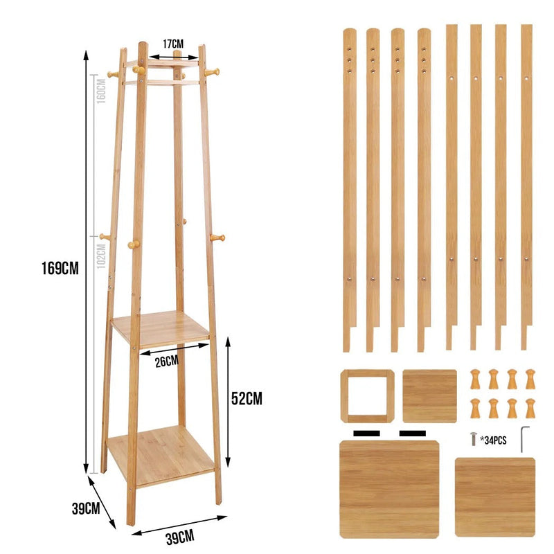 RusticWard Rack – Bamboe Kledingrek met Haken en Schoenplanken
