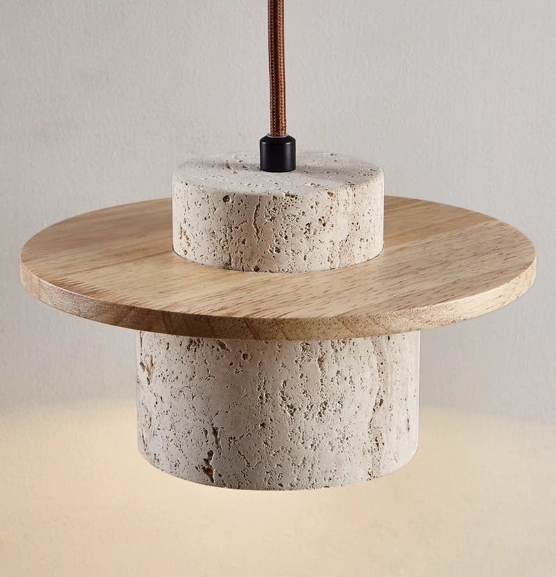Travertin – Hanglamp van natuursteen & hout