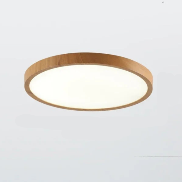 Ultradunne plafondlamp met warme houtlook