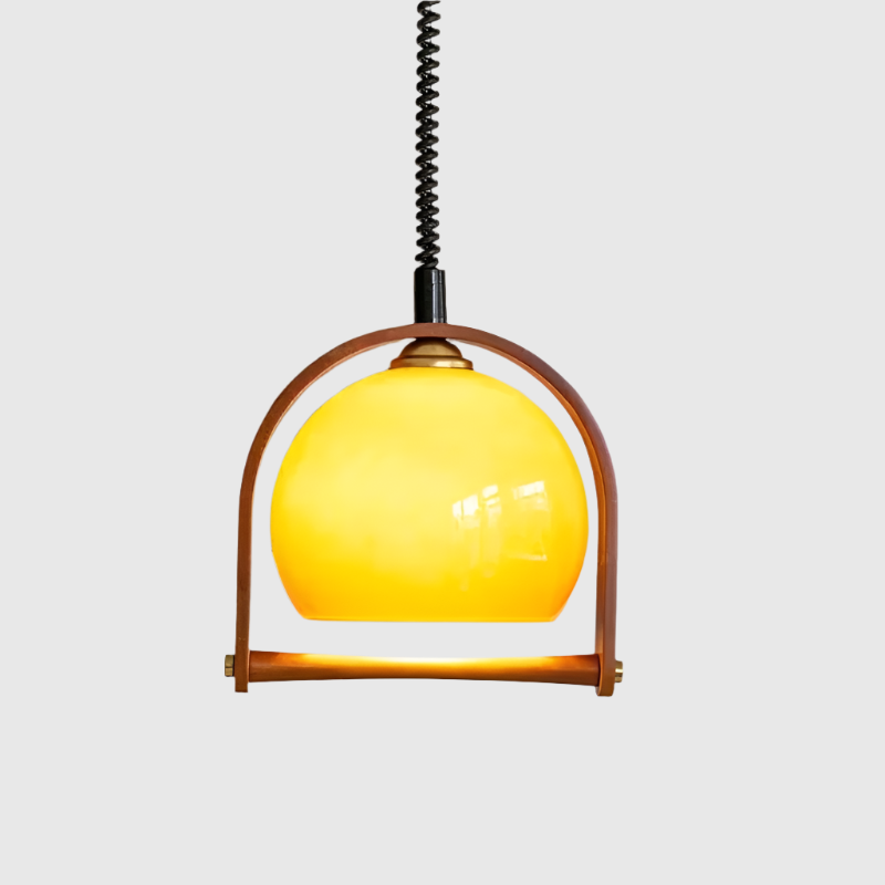 Bauhaus Houten & Glazen Hanglamp – Vintage Design
