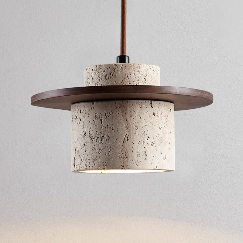 Travertin – Hanglamp van natuursteen & hout